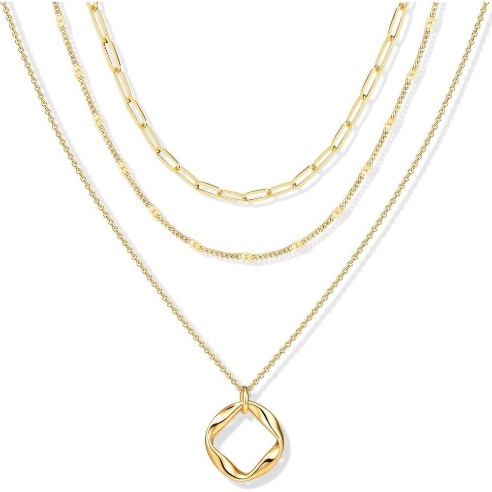 Women's Gold Circle Layered Necklaces Simple Paperclip Choker Dot Chain Jewelry
